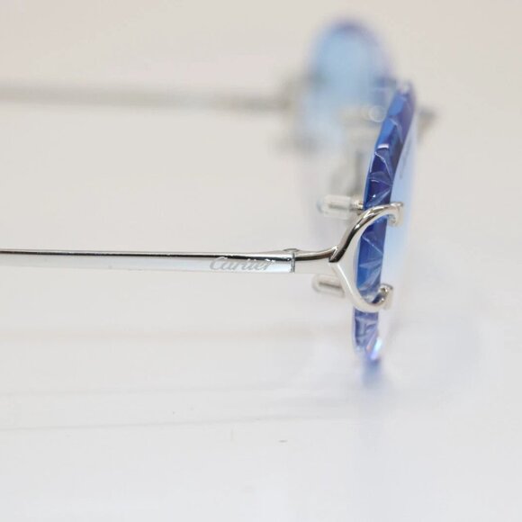 Cartier CT00920 002 Diamond Cut Silver-Framed Blue Lens Sunglasses 19 - Picture 10 of 15